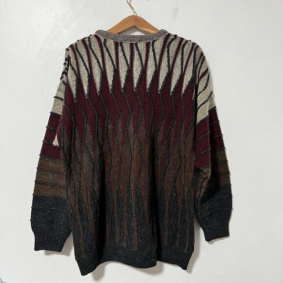 VTG Northern Isles Men's 3D Knit Sweater Size L Red Geometric Dadcore 90S Biggie - Picture 2 of 8